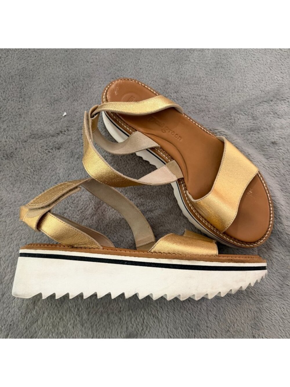 Paul Green Gold Leather Platform Sandals Shoes Womens US 8.5 UK 6